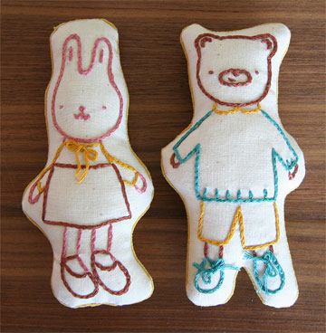 bear and bunny embroidered toys