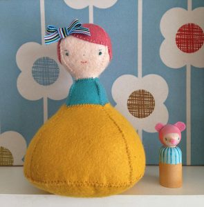doll pincushion with her peg doll buddy