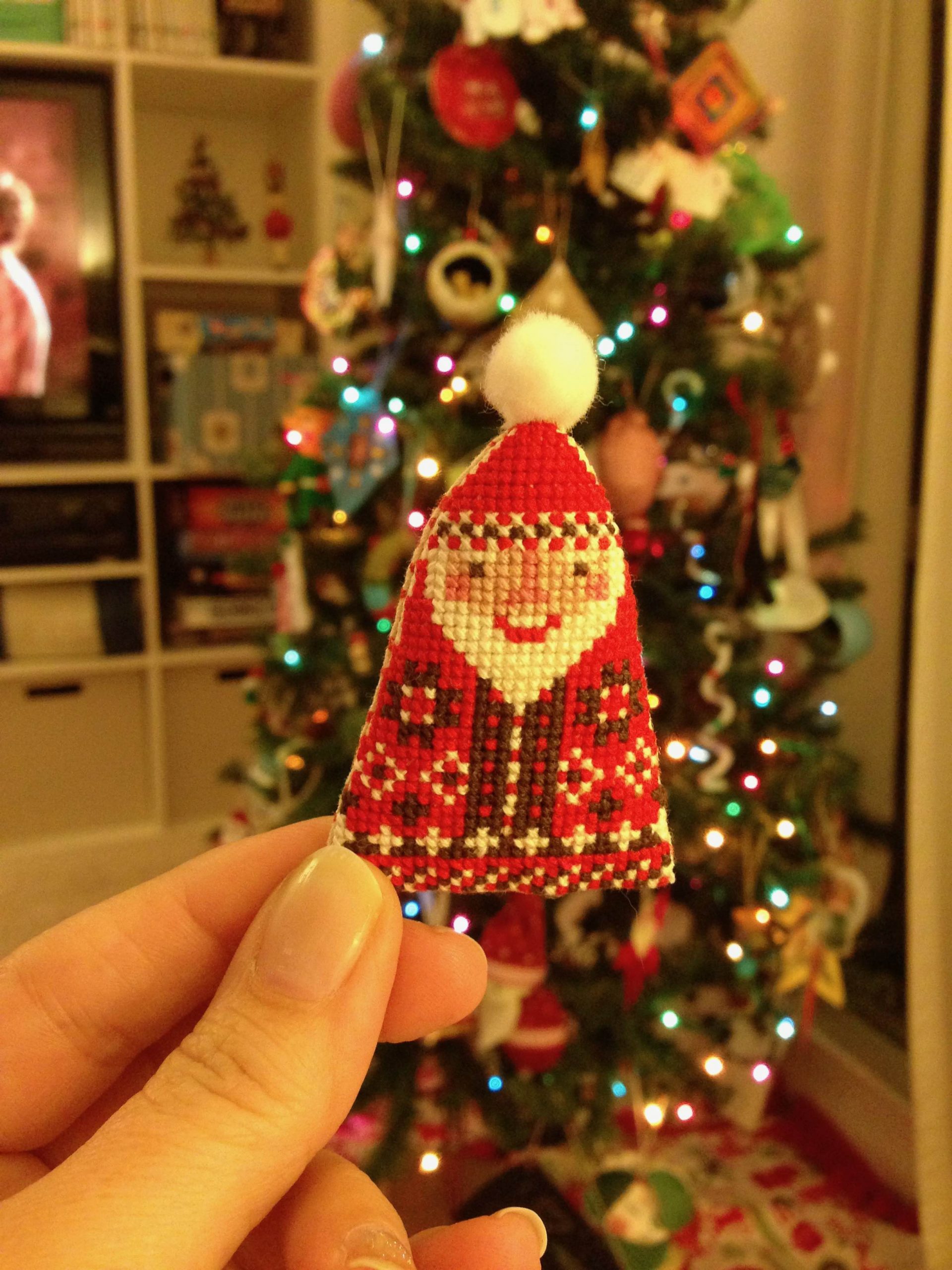 santa cross stitch ornament